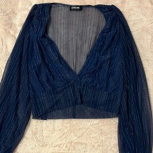 Blue shear crop top long sleeve